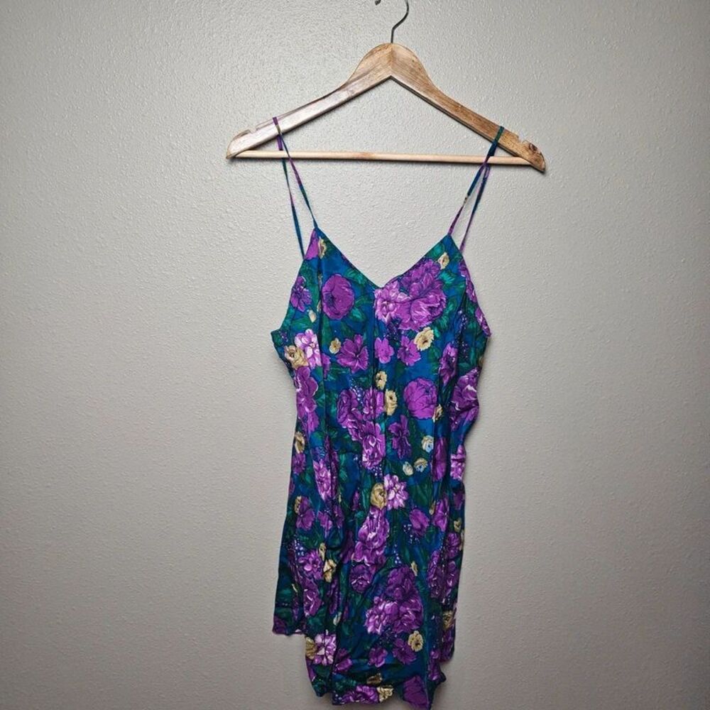 Vintage 90s Planet Silk 100% Silk Floral Slip Dress S Grunge Coquette Mini